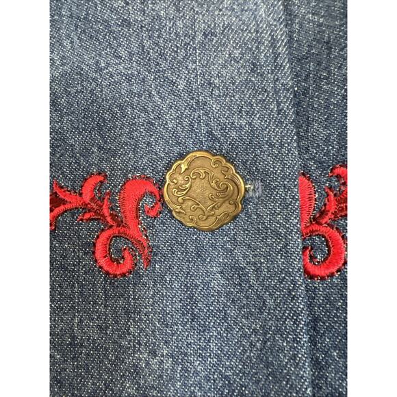 Sharon Young Denim Jacket Medium Blue Red Military Crop Ranch Western Y2K Vtg US - Picture 5 of 10